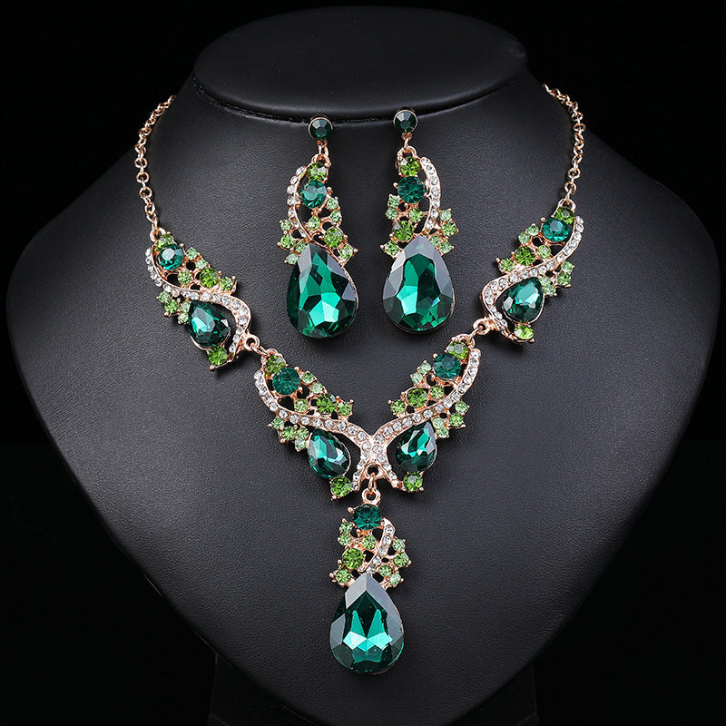 Wholesale Full Diamond Glittering Big Teardrop Retro Earrings Necklace